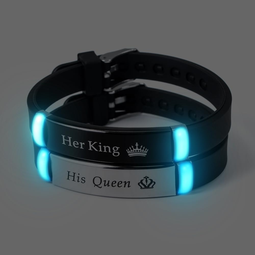 2/PCS SET Luminous King Queen Crown Couple Bracelet, Fashionable Silicone Bracelet, Cute and Simple Alloy Design, Daily and Gift Occasions, Valentine's Day Four Seasons Accessories