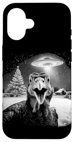 Christmas Turkey Selfie UFO Funny Black & White Vintage X}zP[X iPhone 16 p