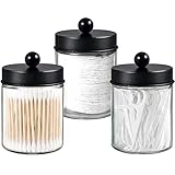 3 Pack Apothecary Jar Canisters Bathroom Vanity Organizer - Qtip Holder Storage Organizer Set Counte