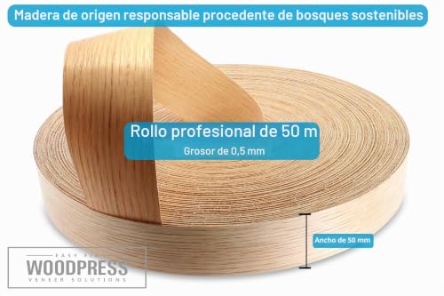 Cinta de madera de roble rojo de 50 mm para cantos rollo de 50 m termoadhesiva 2