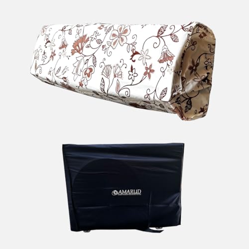 Image of AC Cover for Indoor & Outdoor Unit | Waterproof, Dustproof, All-Weather Protection Against Dust, Rain & Sun (Split AC Cover Printed BrownFloral, Upto 1.5 Ton)