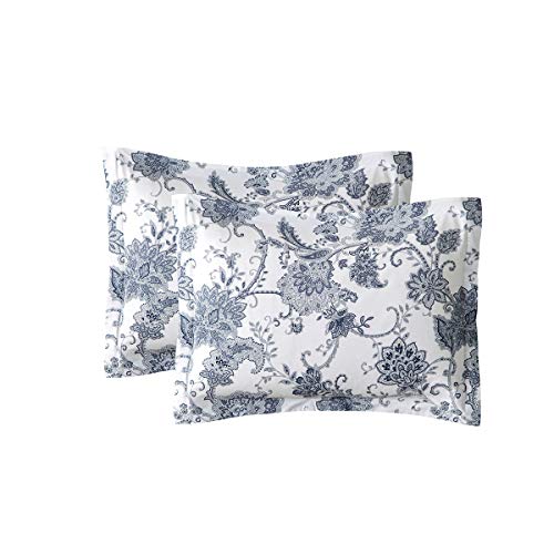 Jucfhy Damask Paisley Vintage Floral Print Duvet Cover Sets-1000Tc Egyptian Cotton Percale Weave Reversible 3Pc Bedding-Comforter Cover Set(Queen,White Base Navy Floral) #TOP4