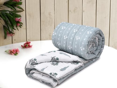Image of RRC Jaipuri Beautiful Floral Print in White and Red Jaipuri Rajai /Razai /Quilt Double /King Bed Quilt /Comforter /Ac Quilt /Ac Comforter, Cotton, Lightweight Pack of 1, 200 GSM