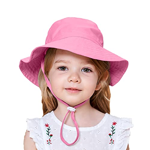 Kids Sun Wide Brim Hat Uv Protection Summer Beach Bucket Hat Breathable Adjustable Fisherman Cap For Toddler Boys Girls (Medium, Pink) #TOP1
