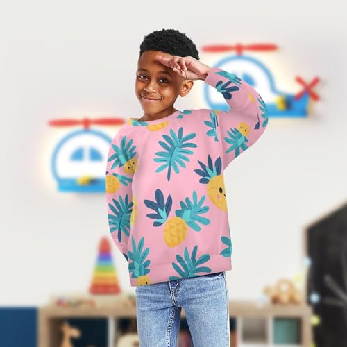 JUNZAN Cute Cartoon Pineapples Pink Big Girls Hooded Sweatshirt Long Sleeve Kids Hoodies Boys Party 4T4