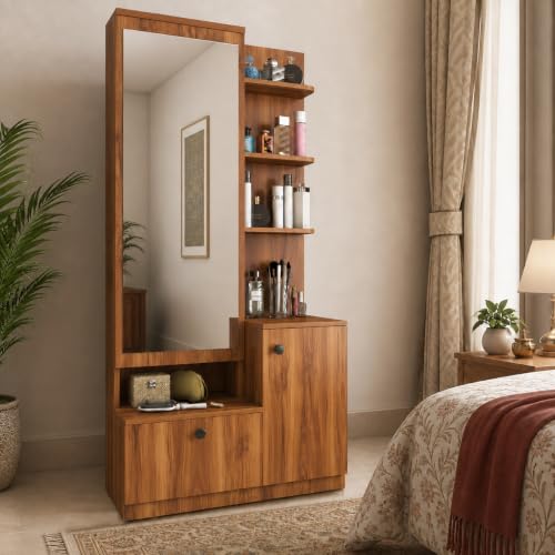 Image of Studio Kook Bella Dressing Table with Mirror and Storage, Amber Walnut