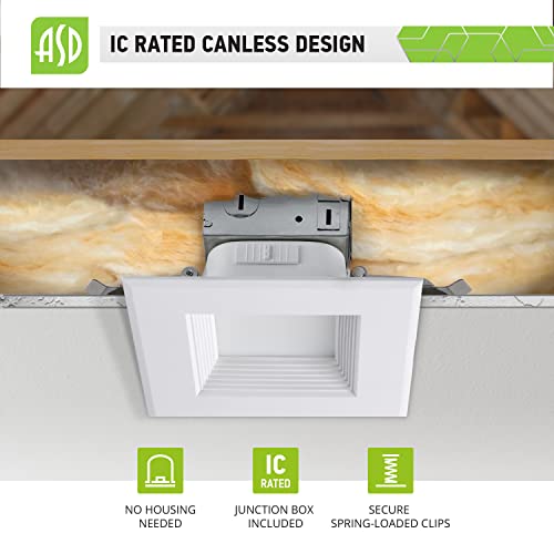 Asd 12 Pack 4 Inch Led Recessed Lighting With Integrated Junction Box - 10W 722Lm 2700K-5000K Cct Selectable Dimmable Canless Light - Wet Location & Ic Rated Square Downlight - Ul & Energy Star #TOP4