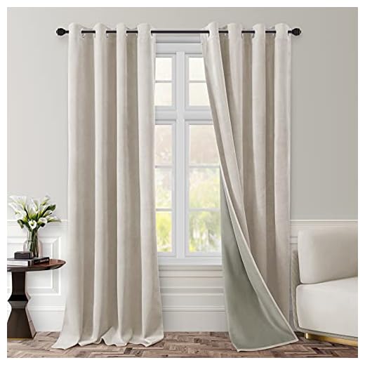 HOMEIDEAS 100% Blackout Velvet Curtains 2 Panels Ivory Blackout Curtains for Bedroom/Living Room, 52 X 96 Inch Cream Room Darkening Curtains Thermal Insulated Grommet Window Drapes for Light Blocking