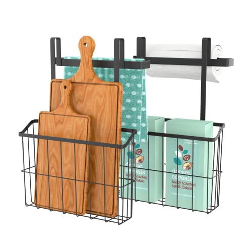 Vzino Over The Cabinet Door Organizer, 2 Packs Cutting Board Organizer With Towel Bar/Paper Holder For Kitchen Storage, Black #TOP5