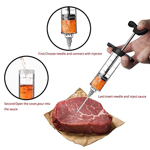 JY COOKMENT Meat Injector Syringe, 1-oz Marinade Flavor Injector with 2 Professional Needles,1 Cleaning Brushes(BLACK)
