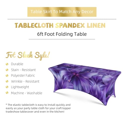 Housse de table rectangulaire élasthanne violette fleur de lys 180cm