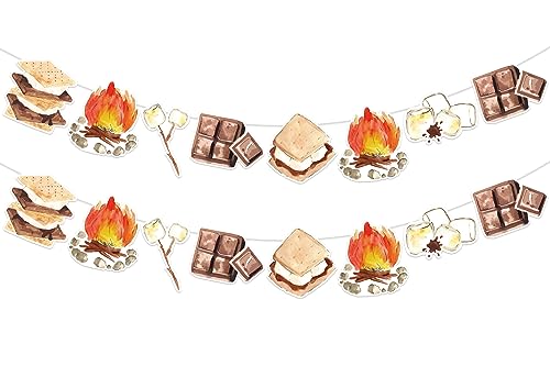 Sursurprise SMores Party Decorations 2Pcs SMores Party Banners for Camping Campfire Camper Birthday Baby Shower Party Supplies