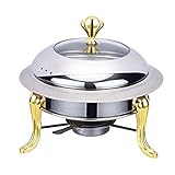 Coloque su fuente de calor en el soporte de combustible, instale y llene la olla inferior con agua para distribuir uniformemente el calor y coloque su comida en la olla superior. combustible: alcohol (tenga en cuenta que el combustible no está incluido).