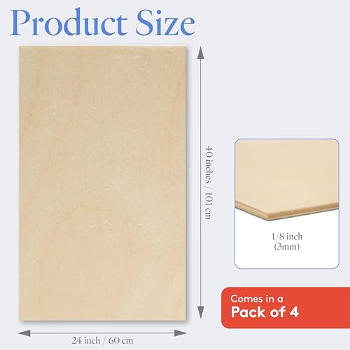 Baltic Birch Plywood 3 mm, 1/8 Inch Craft Wood, B/BB Grade, Stronger Than Basswood Sheets or Balsa Wood, Perfect for Laser, CNC Cutting, Wood Burning, by Woodpeckers (4, 24" x 40") by Woodpeckers - Image 2