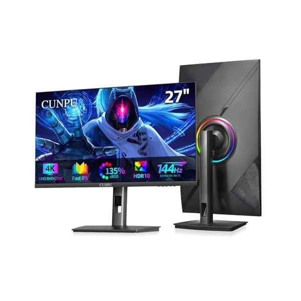 27 Inch 4K 144Hz Gaming Monitor, UHD 3840x2160 Fast IPS Panel PC Monitor, 1ms GTG, HDR10, 99% DCI-P3, Freesync & G-sync, Height/Pivot/Tilt/Swivel Adjustment, Built-in Speaker, HDMI,DisplayPort