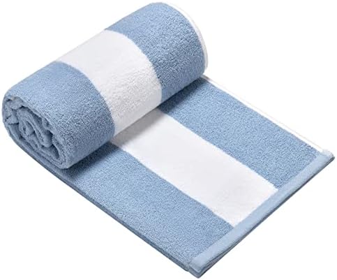 CLOWOOD Plush Oversized Beach Towel - Bamboo Cotton 32 x 64 Inch Large Thick Blue Striped Cabana Pool Swimming Towel