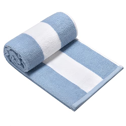 Clowood Plush Oversized Beach Towel - Bamboo Cotton 32 X 64 Inch Large Thick Blue Striped Cabana Pool Swimming Towel #TOP16