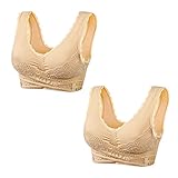 Caramia Bras for Women Front Criss Cross Sports Bras Side Buckle Push Up Bras Lace Wireless Bra with Removable Pads