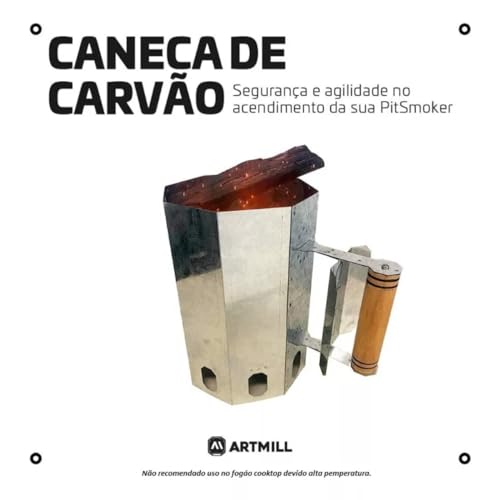 Caneca De Carvão Artmill Para Churrasco Acendedor Em Inox