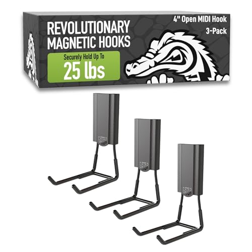 GATOR MAGNETICS MIDI 4 in Open Hooks 25 lb Heavy Duty Magnetic Hooks for Steel Surfaces Patented Easy-Release Non-Slip Grip Storage & Organization Garage Shed Home Cleaning Tools - 3 Pack
