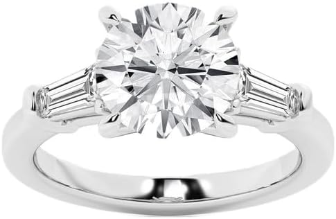 Customize Jewel 1-5 Carat Round & Baguette Lab Grown Diamond Three-Stone Ring, EF-VS, IGI Certified, 14K Gold For Women