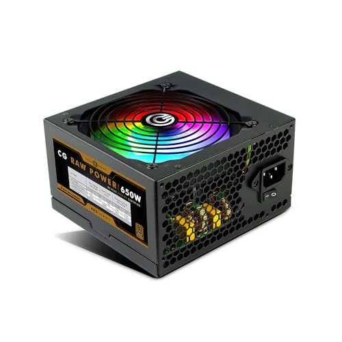 Image of Circle CG RAW Power 650 WATTS Gaming Power Supply /PSU - Non-Modular | 80 Plus Bronze Certified | 120mm RGB Fan | with Active PFC, Flat Black Cables | 650 Watt -Black