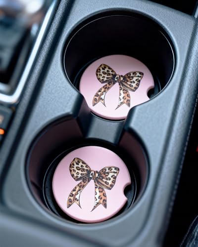 Portavasos para autos cerámicos con diseño de leopardo rosa, pack 2 miniatura 2