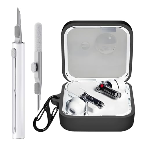 Coque protection silicone noir écouteurs avec kit nettoyage et porte-clés mousqueton souple