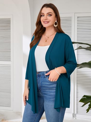 Image of AusLook Women's Plus Size Lightweight Open Front Cardigan 3 /4 Sleeve Cover Ups Shrugs Shawls and Wraps Kimono Jacket Coat