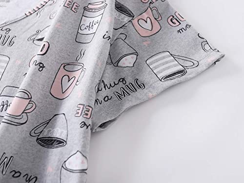 PNAEONG Women's Nightgowns Short Sleeves Cotton Sleepwear Print Sleep Shirt XTSY108-Coffee-L Large - Thumbnail 6