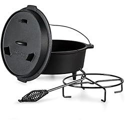 Olla Horno Precio ToCi Horno Holandés de Hierro con Tapa, Olla Hierro Fundido con Capacidad de 7,3 l., Cazuela con Tapa para Horno a Prueba de Goteo, Uso Sartén para Cocina en Camping y BBQ para Brasas y Parrilla