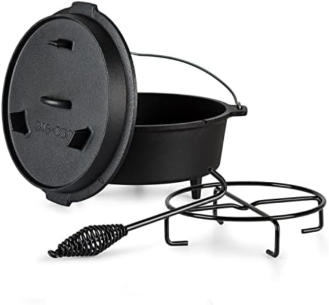 4.2L Pre-seasoned Dutch Oven & Cast Iron Skillet Lid, Pot for Casserole Dishes with Lids, Oven Proof Crock Pot, Leakproof BBQ Camping Oven & Cast Iron Pan, Lid Lifter
