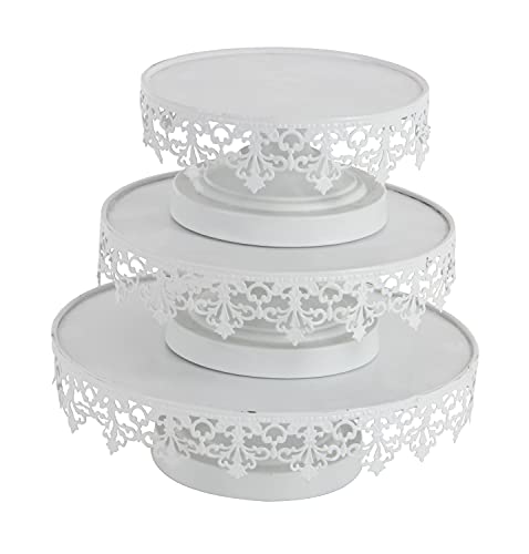 Deco 79 Vintage Metal Round Cake Stand, Set Of 3 13", 10", 9"W, White #TOP2