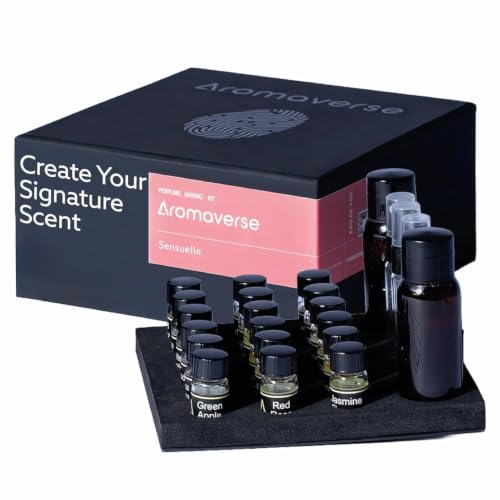 Aromaverse Sensuelle Perfume Making Kit - Make Your Own Perfume Kit for Women & Men with 18 Aromatic Ingredients, Spray Bottles, Droppers & 3 Recipes, Feminine Scents with Musk, Floral & Fruity Notes