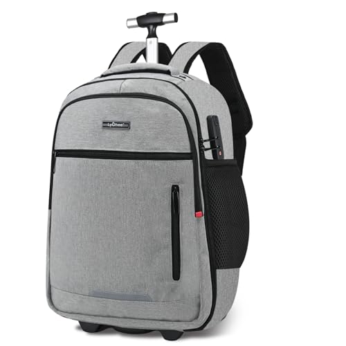 lychee Concealable Rolling Backpack-Adult Business Laptop Backpack with Wheels-20 inch Invisible Shoulder Strap Waterproof Backpack with Roller-Suitcase Travel Bag,Grey