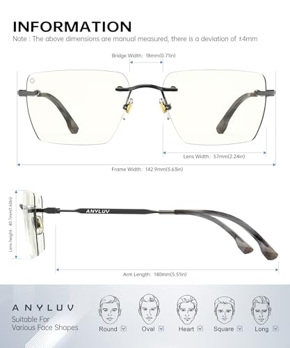 Image of ANYLUV Rimless Blue Light Glasses for Women /Men, Fashion Lightweight Blue Light Blocking Glasses with Stylish Metal Temples