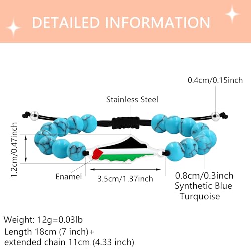 Natural Stone Beaded Bracelet with Palestine Map Charm and Flag Colors for Cultural Pride and Freedom YA60293