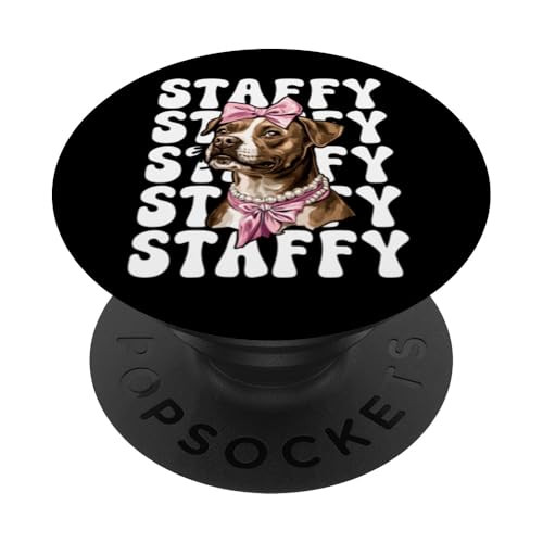 Staffy Staffordshire Bull Terrier Chien Fille Coquette Bow Rose PopSockets PopGrip Adhésif