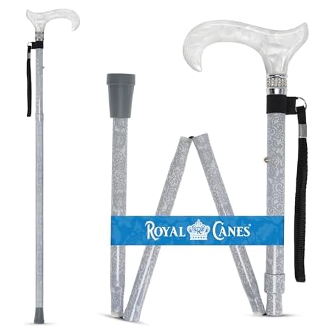 Royal RC Cane Rhinestone Designer Folding Cane – Pearlz Graceful Lace, Adjustable Lightweight Aluminum Walking Stick with Shiny Rhinestone Collar & Curved Handle for Men and Women Cover