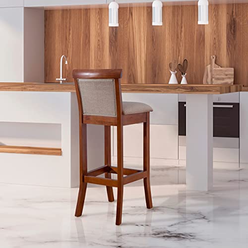 Kit 2 Banquetas Estofadas Alta Bancada Bar 36 x 100 Cm Mônaco Madeira Imbuia Linho Bege M58 - RMI