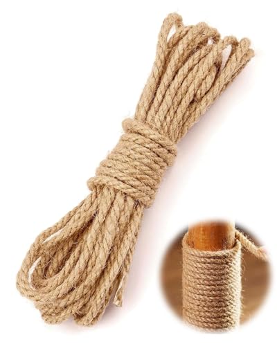 FUGLUS Corda di Canapa,Corda in Juta Naturale Spessa 4 mm per Decorazioni e Fai da Te, Corda di Canapa Resistente, Spago di Iuta Naturale per Artigianato, Arredamento, Gatto, Giardinaggio (4mm x 20M)