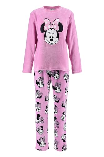 Disney Minnie Mouse Damen Pyjama, Langarmshirt und Langer Hose 2-Teiliges Weiches Fleece Pyjama Set, Geschenk für Frauen, Mädchen und Teenager...