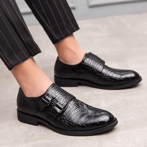 Men's Leather Print Slip-on Dressy Loafers,Fashion Double Monk Strap Business Casual Brogue Shoes,Comfortable Non-Slip Wedding Formal Shoes4