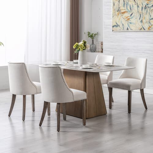 Chairus Dining Chairs Set Of 4 Mid Century Modern Living Room Chairs With Wood Legs Comfy Upholstered Linen Fabric Side Chair For Kitchen/Restaurant/Bedroom, Cream White #TOP3
