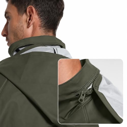 Image of Men's Workwear 3-Piece Waterproof PU Rain Suit Set | Hooded Jacket & Bib Pants, Sealed Seams, Storm Flap, Adjustable Suspenders, Flap Pockets, Outdoor Work, Fishing, Farming