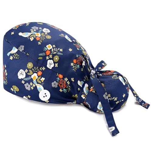 ZUWIJEQ 1Pcs Calot Chirurgical en Tissu,Calot Chirurgien Réglable,Bonnet Chirurgical Imprimé Mignon,Cheveux longs,avec Boutons Coton Bandeau de Sueur,Casquette Cache Poussière,pour Infirmiers,médecins