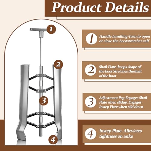 Zonon Professional Boot Calf Shaft Stretcher, Heavy-duty Aluminum Alloy Instep, Shaft & Leg Stretchers, Adjustable Shoes Expander Tool for Tight Leather, Relieves Boot Tightness by Zonon - Image 4
