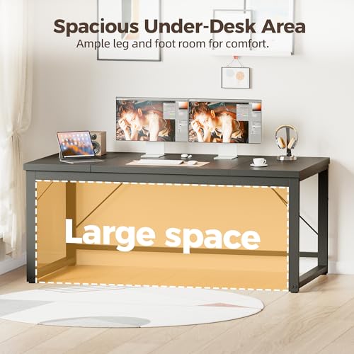 Image of Mericonia 63 Inch Computer Desk, 1 inch Thick Large Office Table, Black