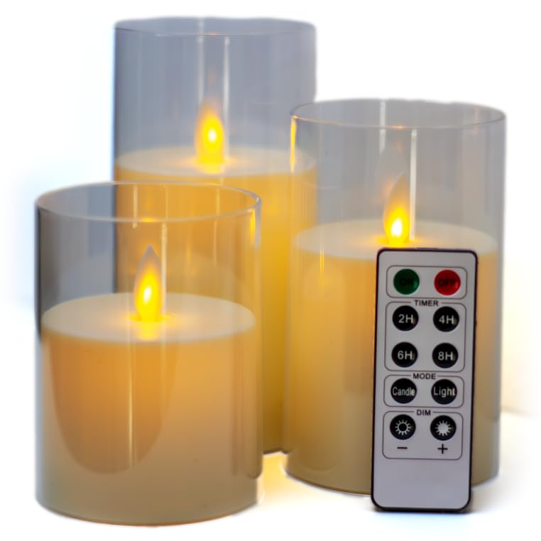 MUCH SIMPLE Velas LED, Vela LED Efecto Llama,Vela de Vidrio 3D Realista sin llama Efecto,control remoto temporizador,Velas Decorativas de pilas,Navidad,Fiestas,Cumpleaños,Bodas, salon,casa (Blanco)