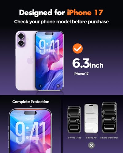 Image of UNBREAKcable 2-Pack Screen Protector for iPhone 17 Tempered Glass | Military Grade Shatterproof, 9H+ Hardness, 99.99% HD Clear, Bubble-Free, Easy Installation Frame, for iPhone 17